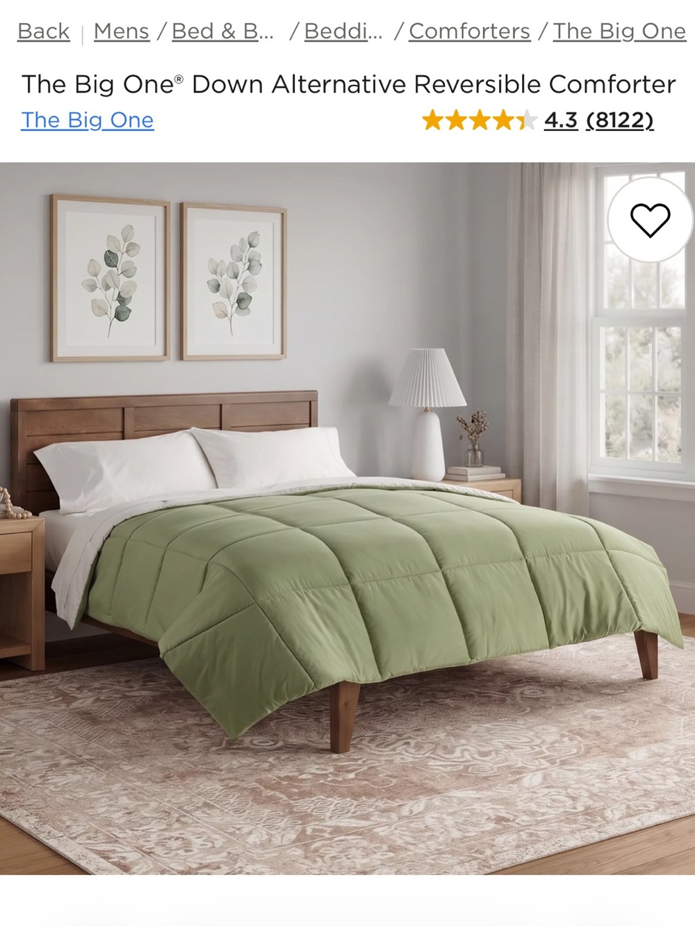 The Big One Light Sage Green Reversible Down Alternative Comforter